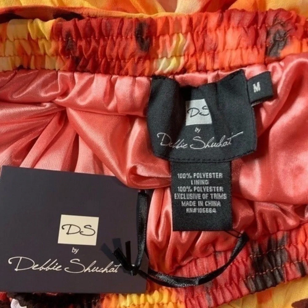 DS By Debbie‎ Shuchat Skirt Size M Orange Floral Peasant High Low Crinkled Boho